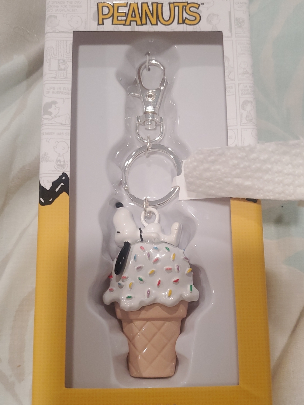Peanuts Snoopy Ice Cream Cone Keychain - White, Tan, Multicolor Sprinkles